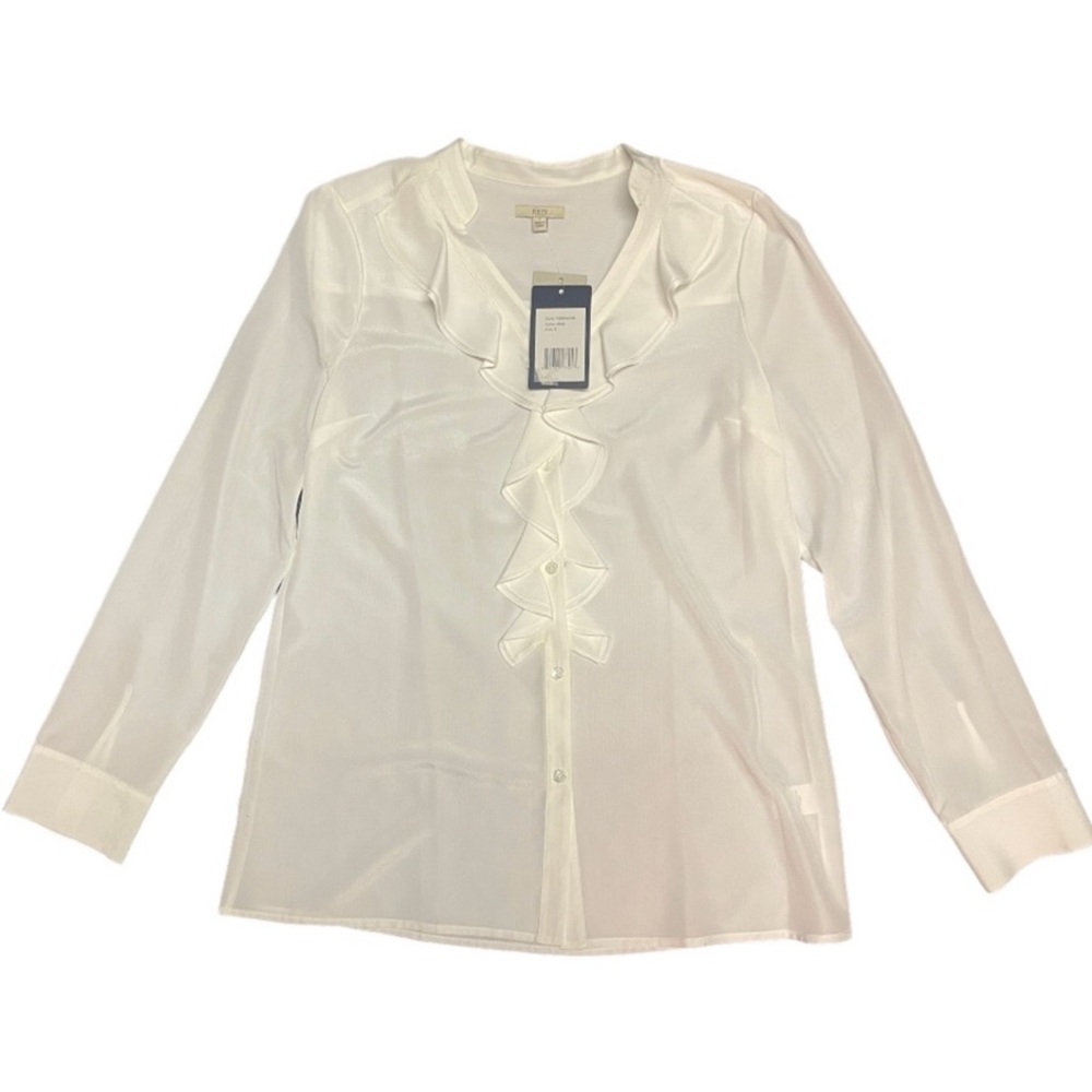 Finity Blouse Top Shirt Button Up Ruffle Size 8 White New
